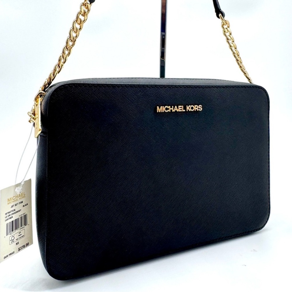 Michael Kors Large Jet Set Item EW Chain Xbody Crossbody Bag Black/Gold